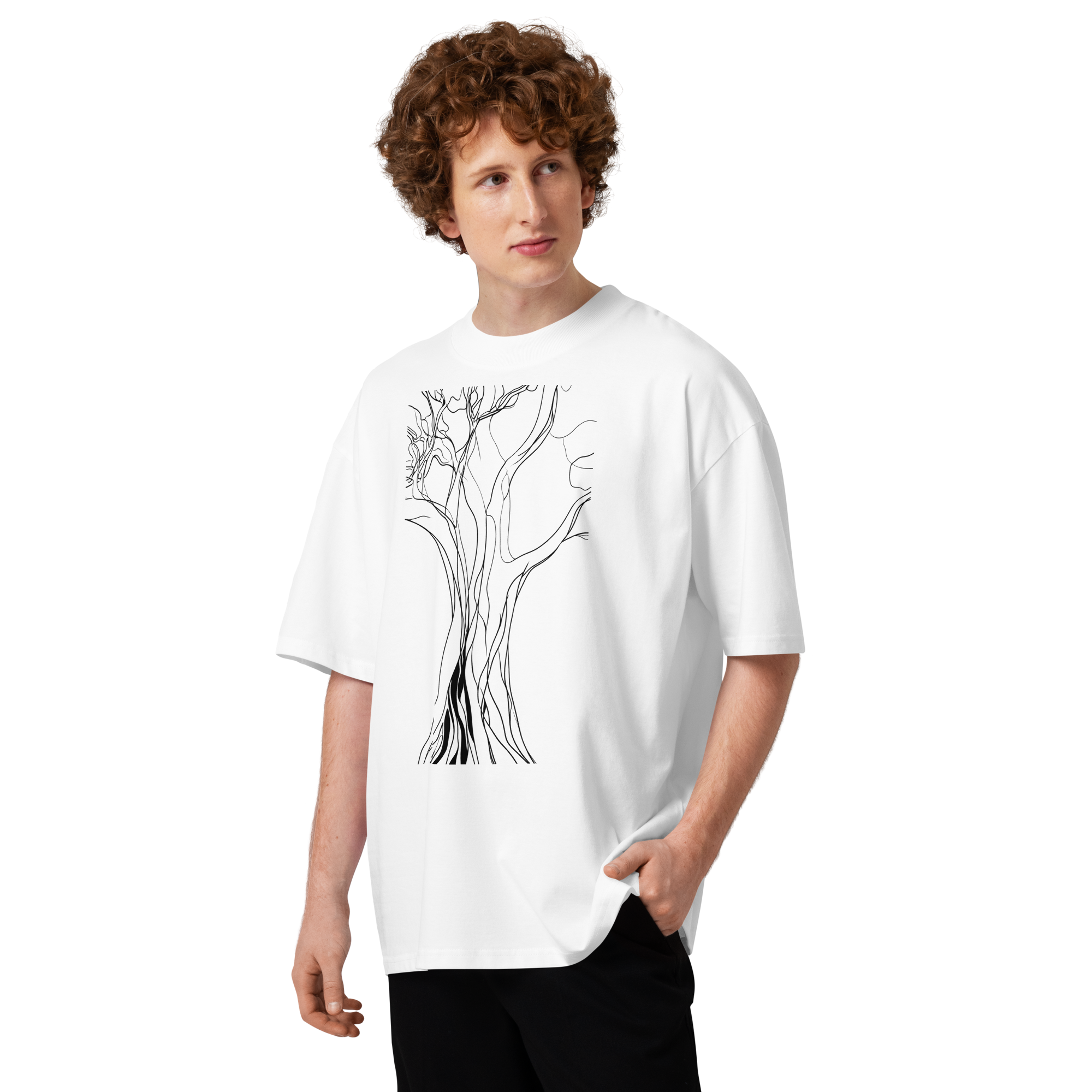 Unisex organic oversized high neck - "Geo-Pine Sharp Angle" t-shirt - Image 3