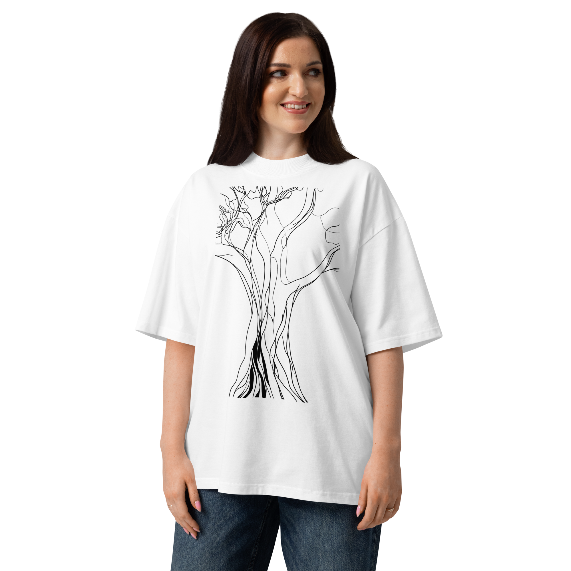 Unisex organic oversized high neck - "Geo-Pine Sharp Angle" t-shirt - Image 4
