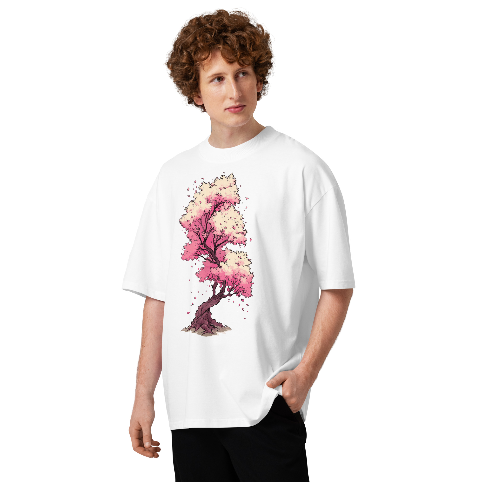 Unisex organic oversized high neck - "Kawaii Cherry Blossom Manga" t-shirt - Image 3