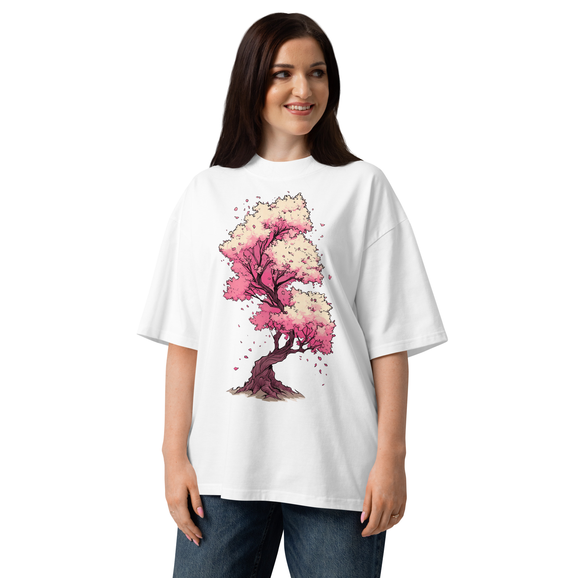 Unisex organic oversized high neck - "Kawaii Cherry Blossom Manga" t-shirt - Image 4