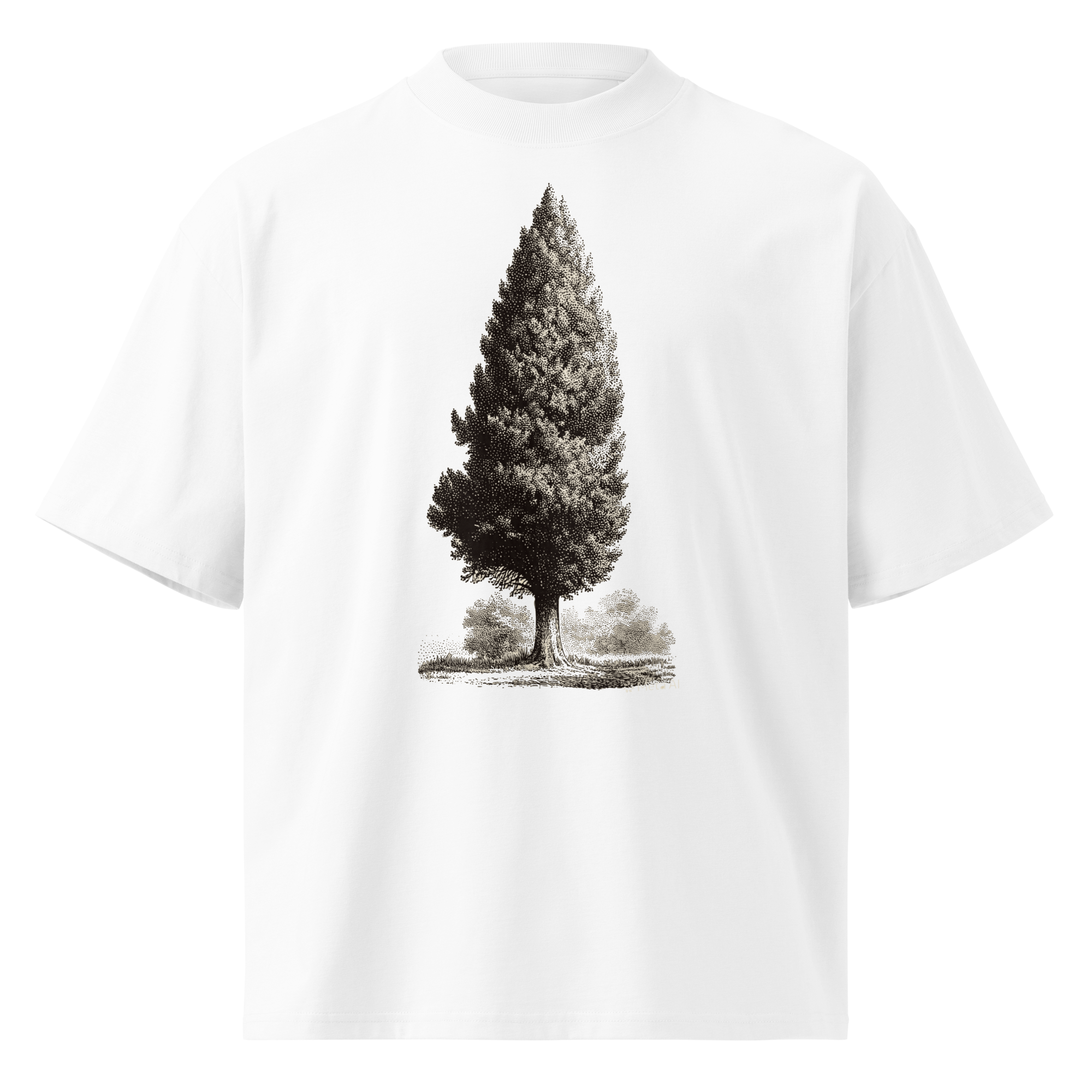 Unisex organic oversized high neck - "Retro Halftone Cypress Vintage" t-shirt