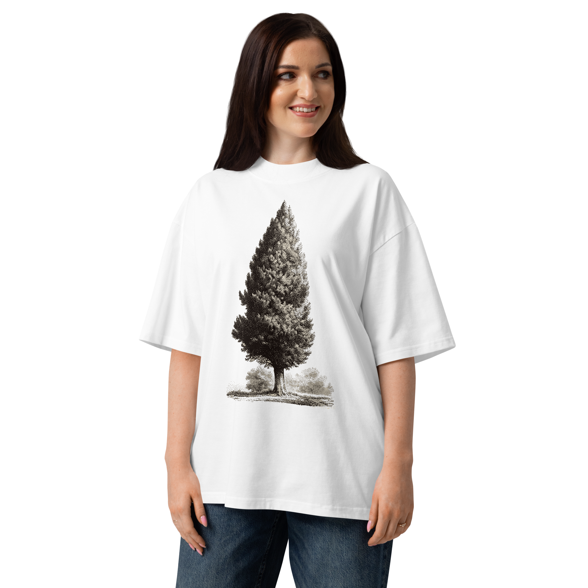 Unisex organic oversized high neck - "Retro Halftone Cypress Vintage" t-shirt - Image 4