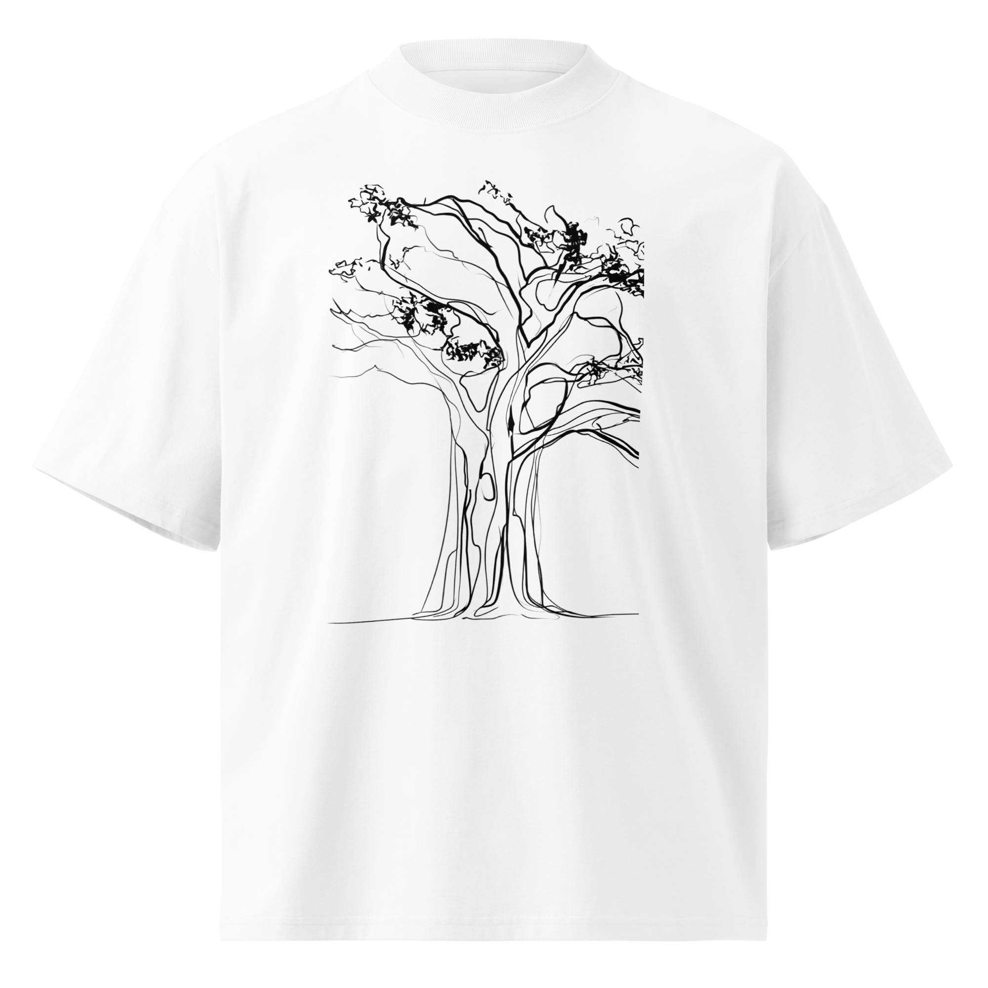 Unisex organic oversized high neck - "The Continuous Line Banyan" t-shirt