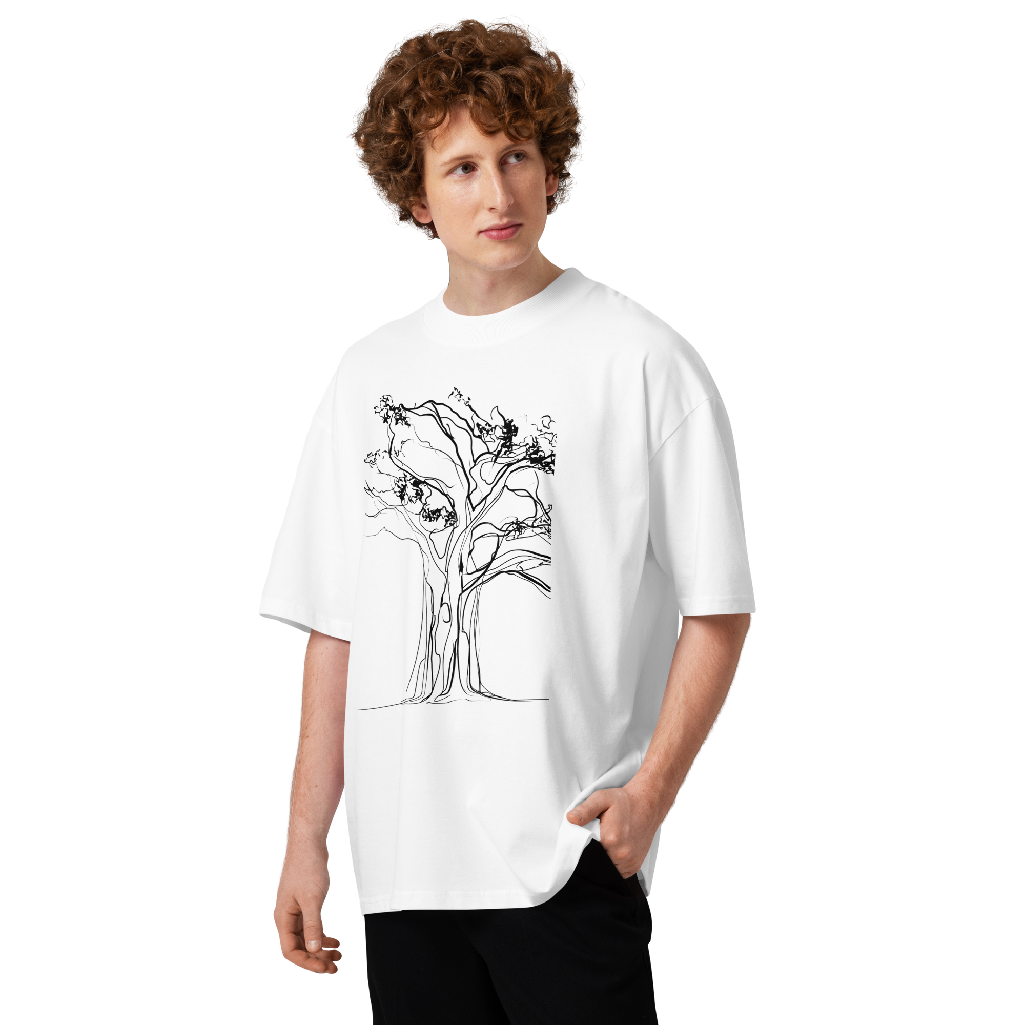 Unisex organic oversized high neck - "The Continuous Line Banyan" t-shirt - Image 3