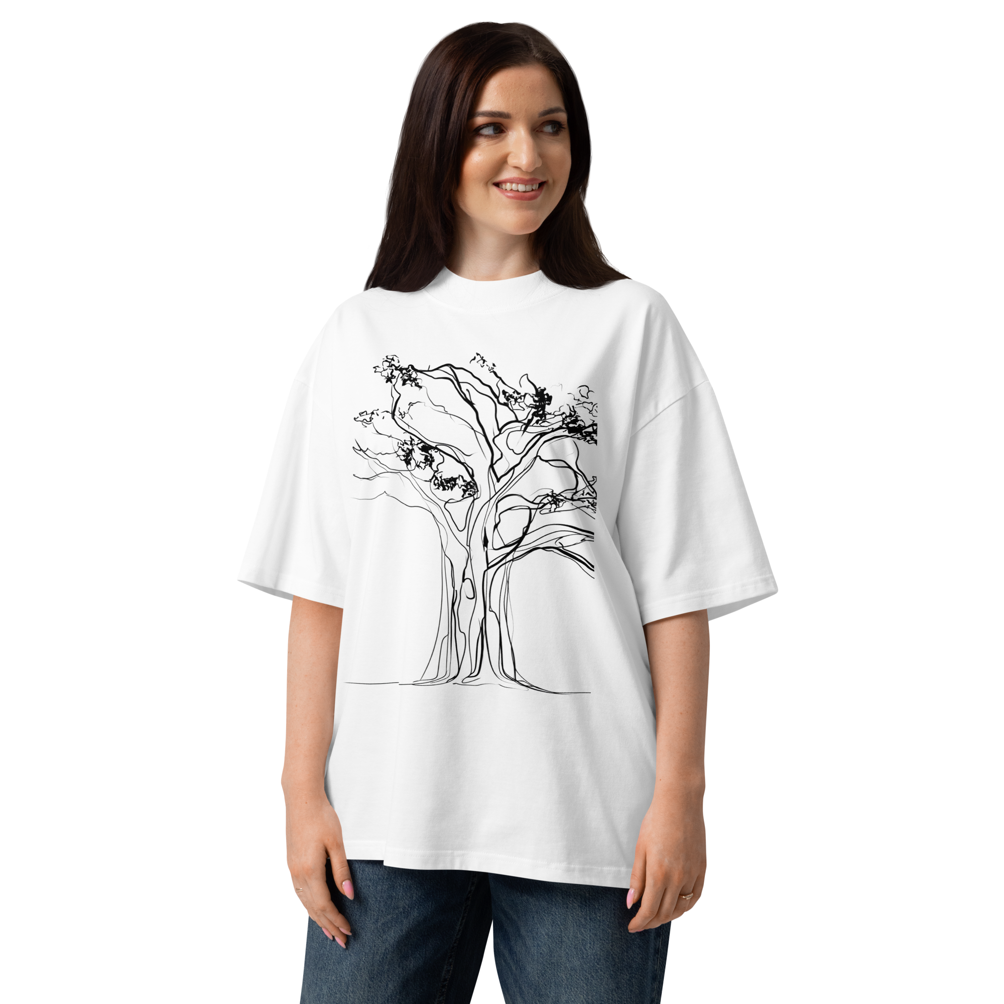 Unisex organic oversized high neck - "The Continuous Line Banyan" t-shirt - Image 4