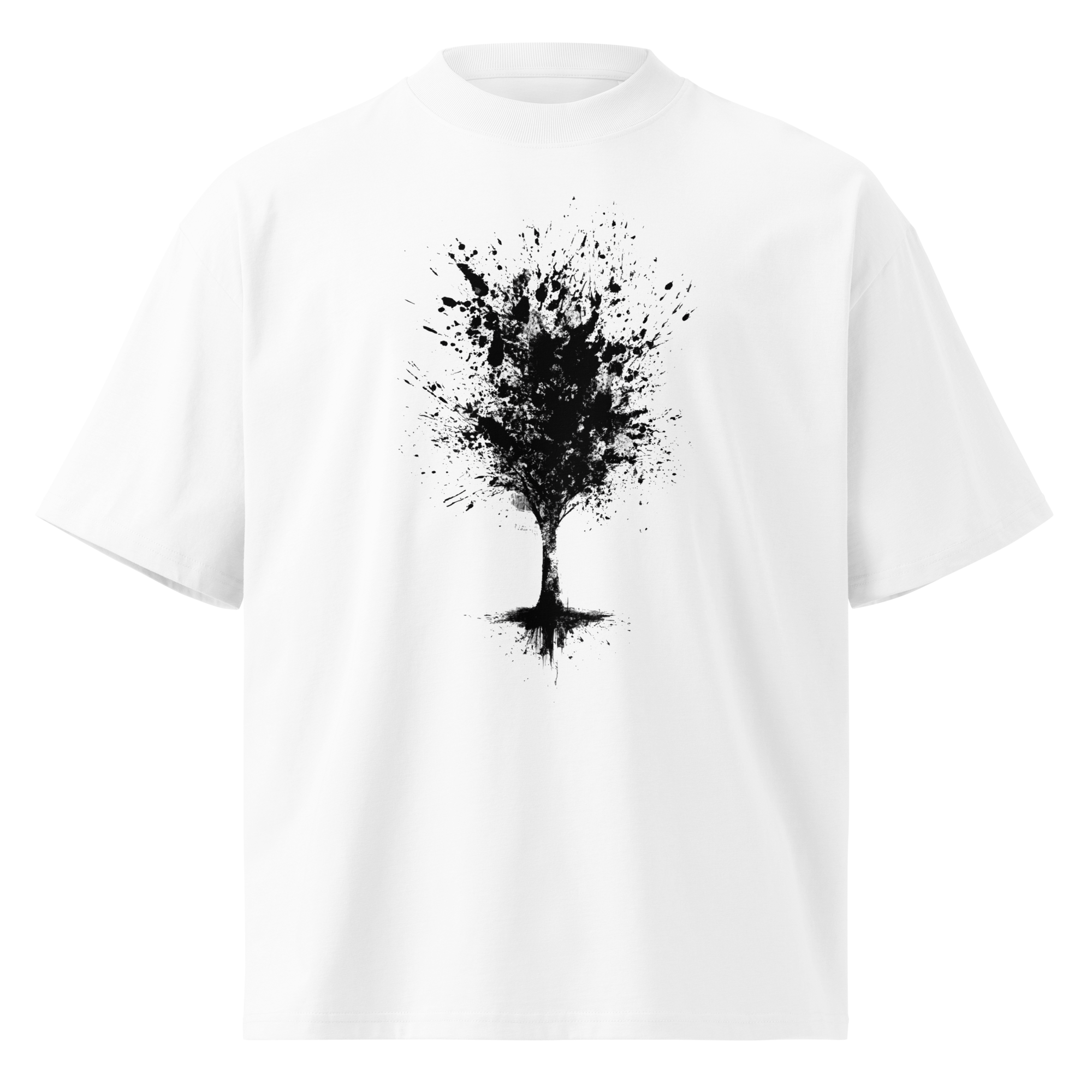 Unisex organic oversized high neck - "The Dry-Brush Ink Splatter Tree" t-shirt