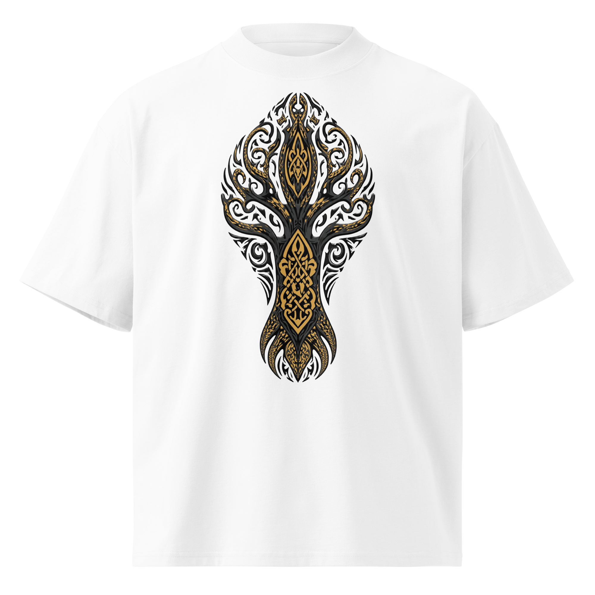 Unisex organic oversized high neck - "Tribal Knotwork Tree of Life" t-shirt
