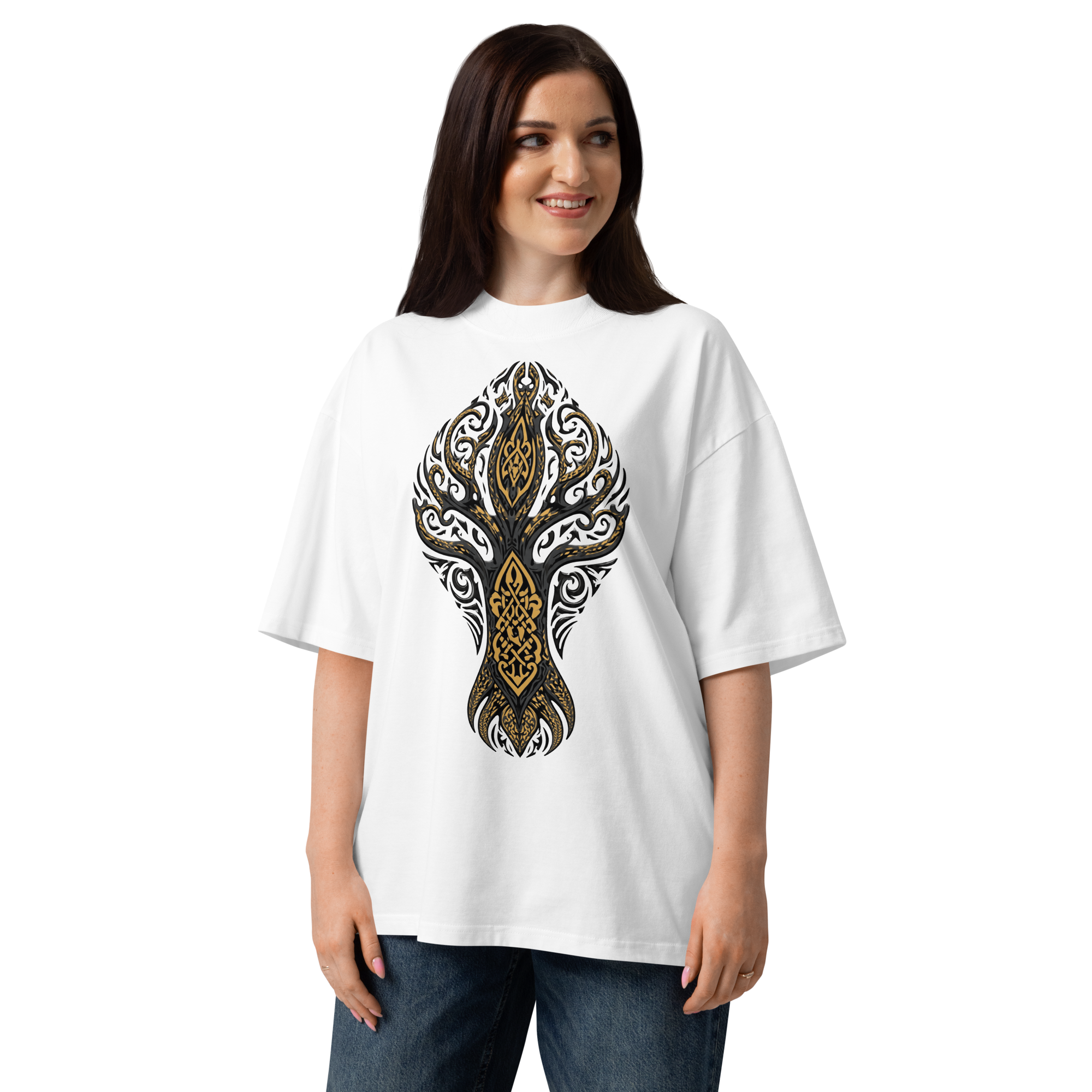 Unisex organic oversized high neck - "Tribal Knotwork Tree of Life" t-shirt - Image 4
