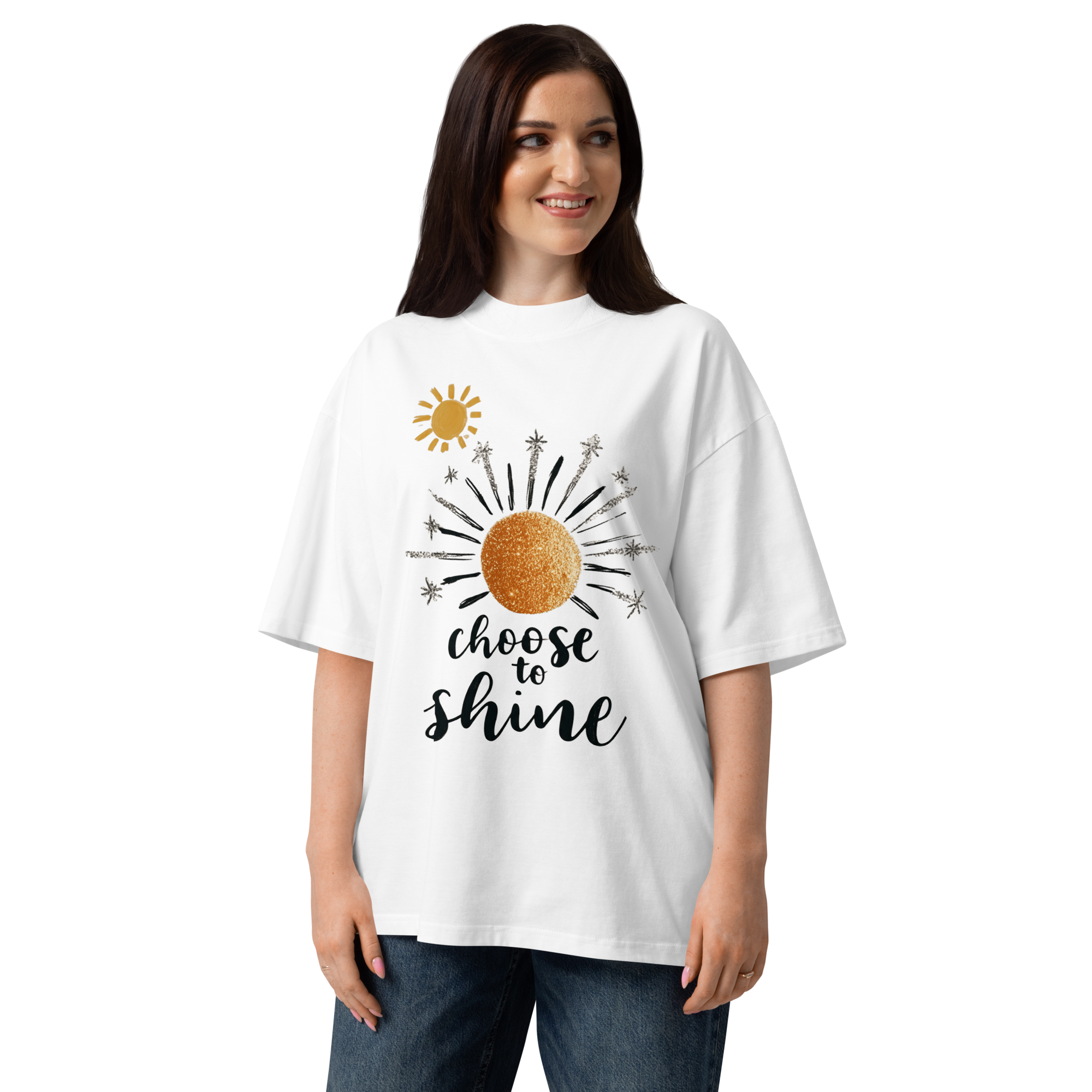 Unisex organic oversized high neck - "choose to shine" t-shirt - Image 4
